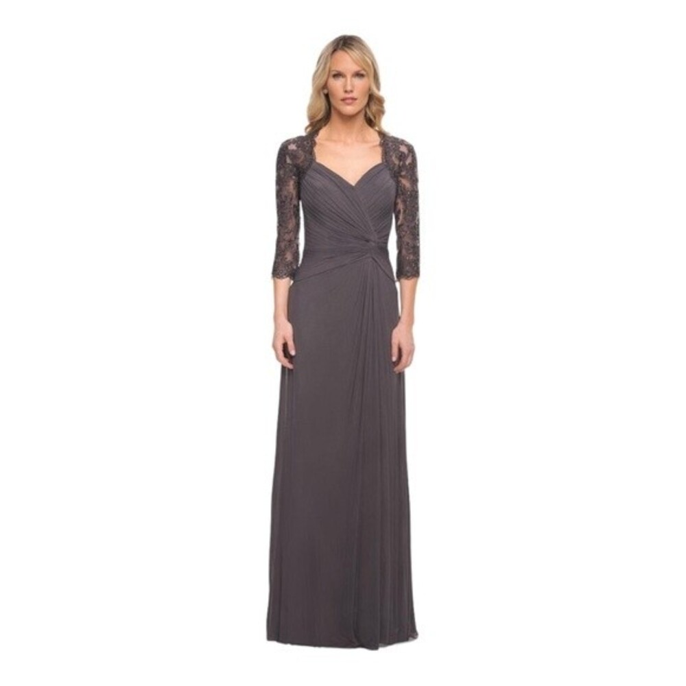 NWT La femme | Formal Gray Embellished Long Gown Dress 12
